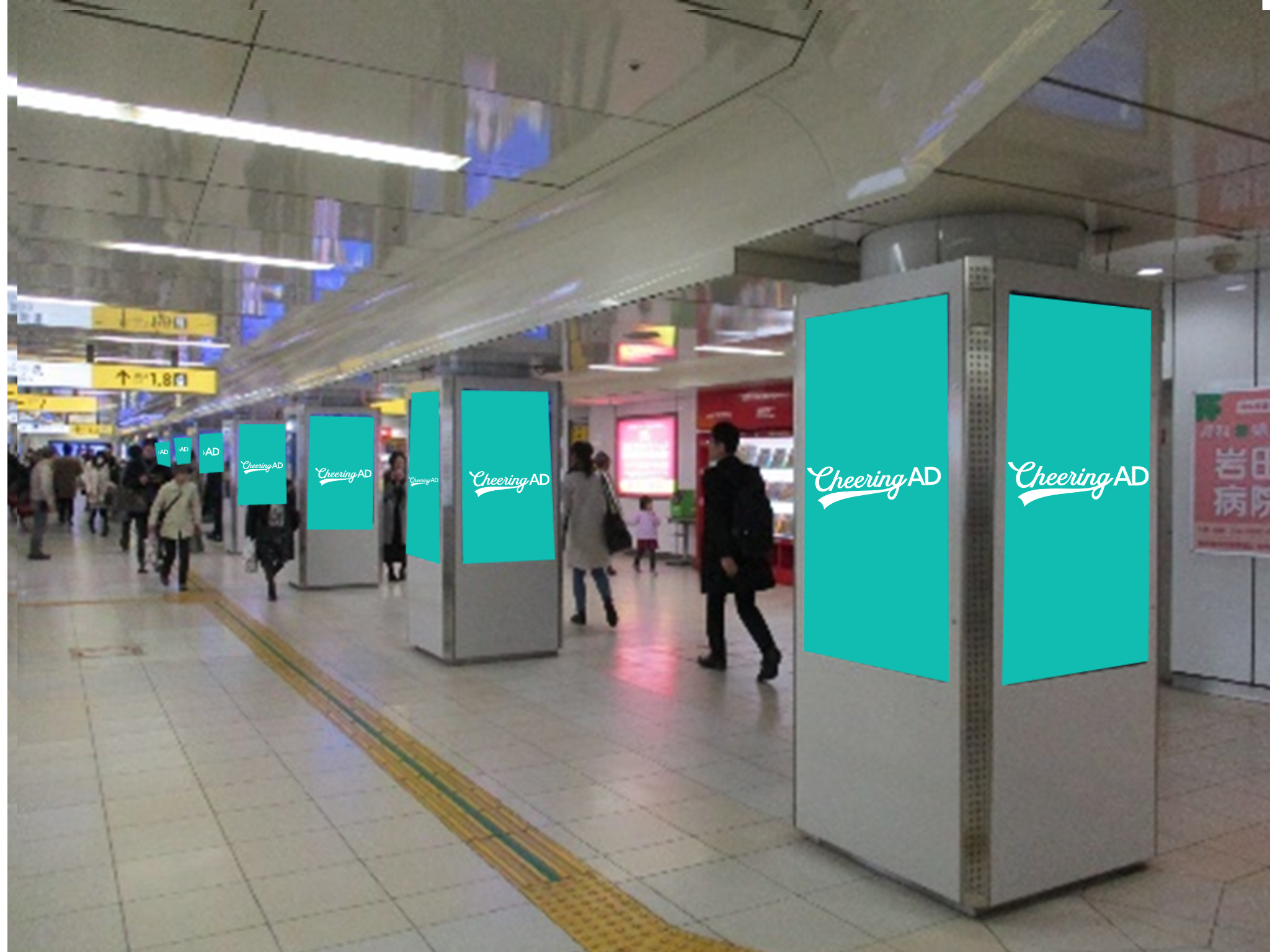 名古屋地下鉄 栄駅スクエアビジョン｜センイル広告 応援広告 Cheering
