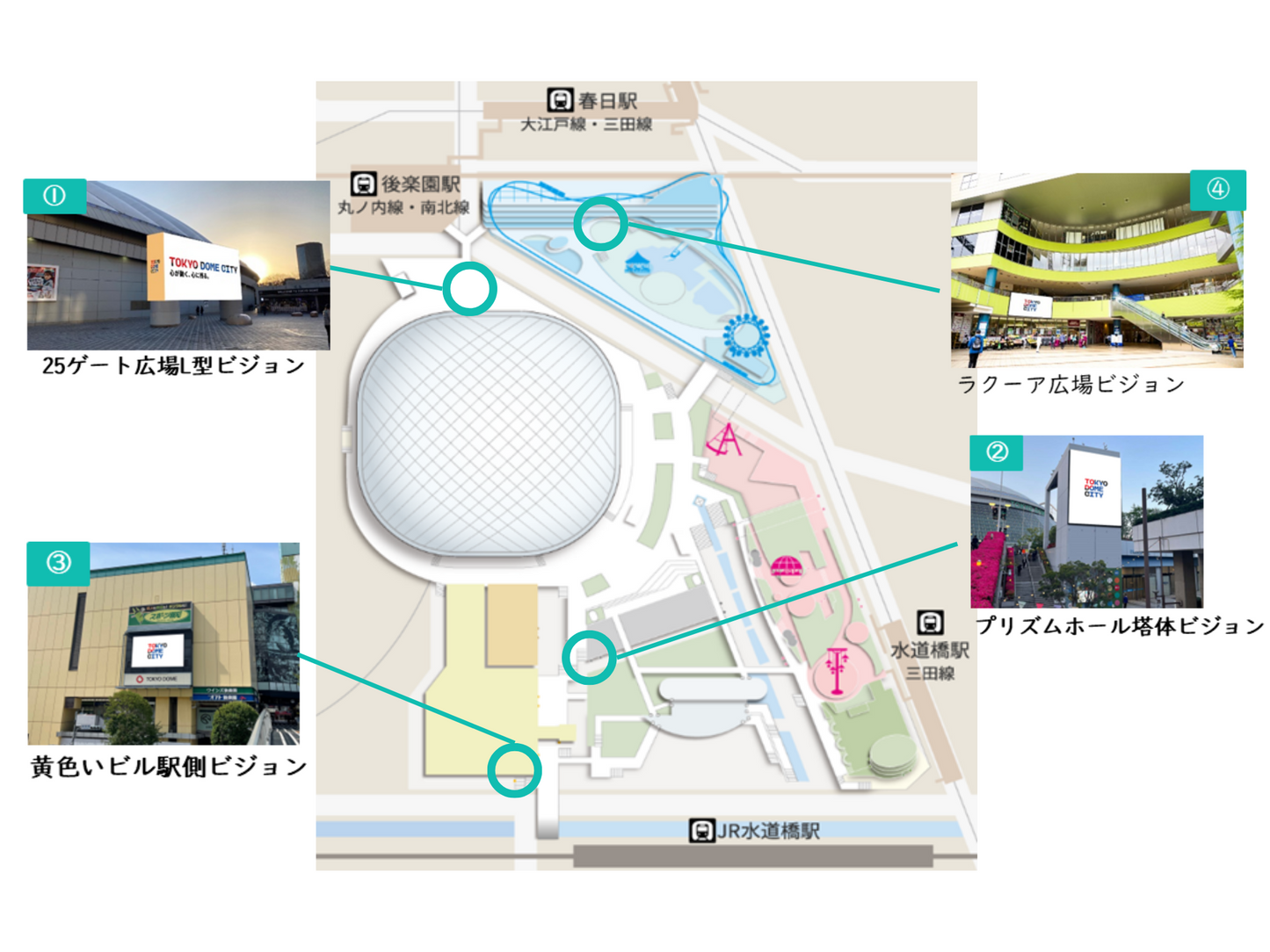 東京ドームシティビジョンズ 基本セット開放  黄色いビル駅側ビジョン