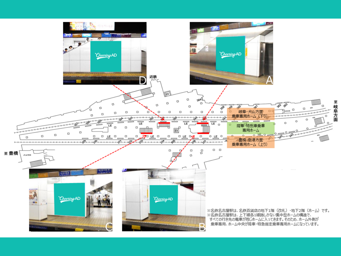 名古屋铁路Meitetsu Nagoya车站楼梯墙壁大座位广告b